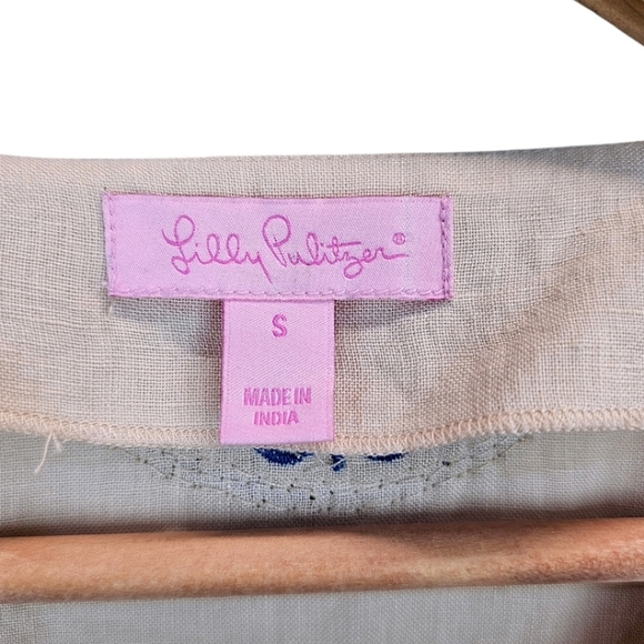 Lilly Pulitzer Linen Beaded Amelia Tunic Top Womens Sz Small Tan Oyster Shell - Picture 10 of 12